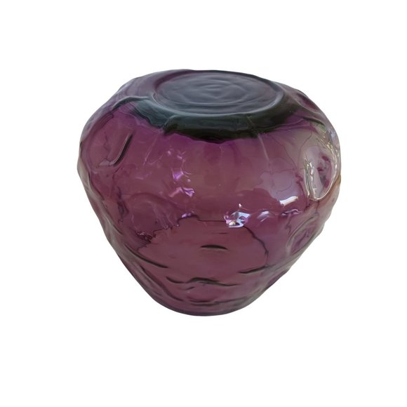 Vintage Short Purple Hand Blown Glass Bowl Vase Studio Art 4.5" x 5" Handmade - Picture 5 of 8